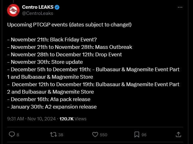 泄露的官方活动日历，详细列出从11月到1月的各项活动时间表与图标