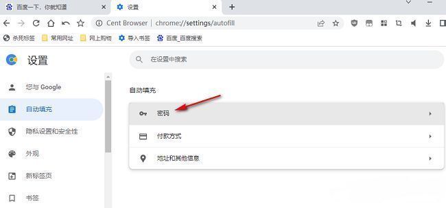 密码管理页面展示已保存的账号列表及相关开关选项