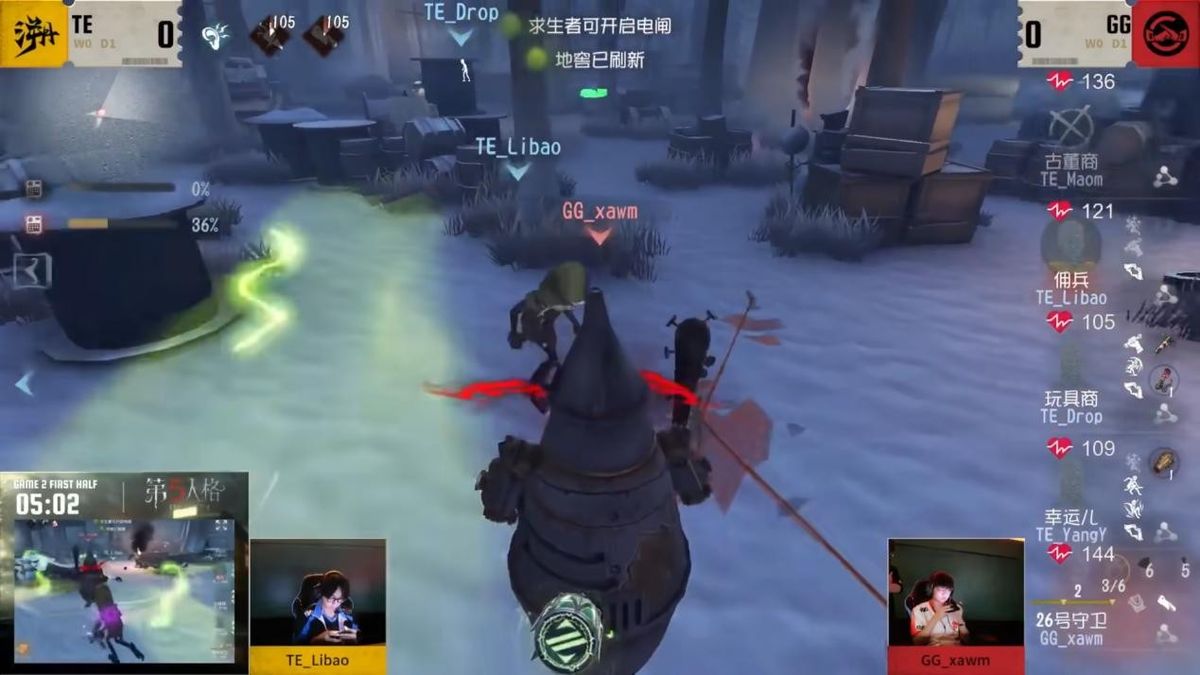 TE_Libao佣兵在大房楼梯下利用弹射板车完成极限转点，摆脱监管者追击