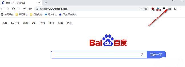 百分浏览器右上角扩展程序图标界面，显示拼图形状的扩展按钮