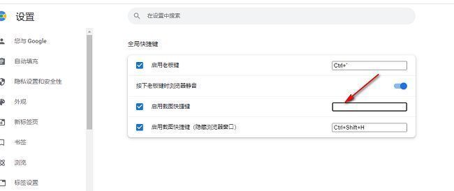 用户正在输入自定义快捷键组合的界面截图，输入框高亮显示