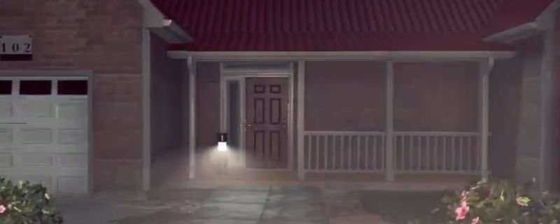 《犯罪模拟器》102号住宅内部视角，显示两个高亮标记的手柄物品，周围为普通家具布置