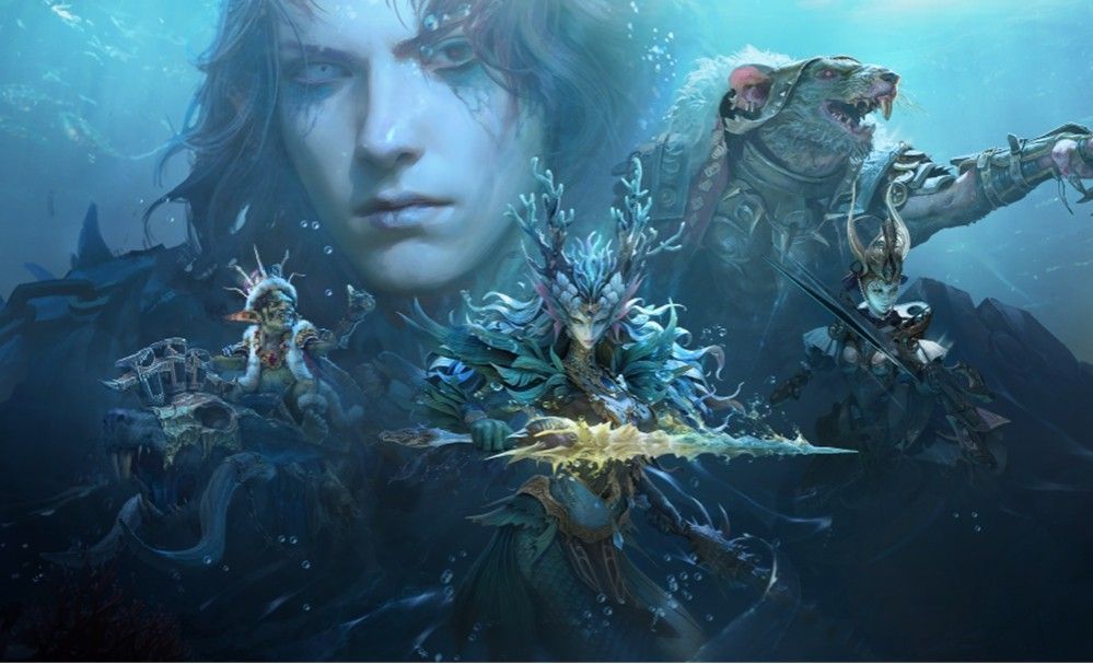 多位新英雄群像展示，涵盖不同种族与职业，背景为沙漠神庙与火山地貌