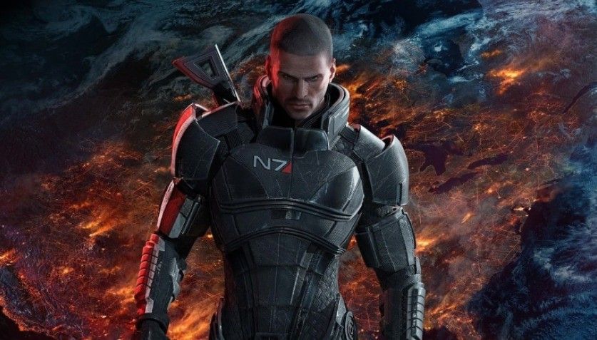 《质量效应》系列游戏封面合集，展现三部曲及后续作品的标志性角色薛帕德与宇宙战舰诺曼底号