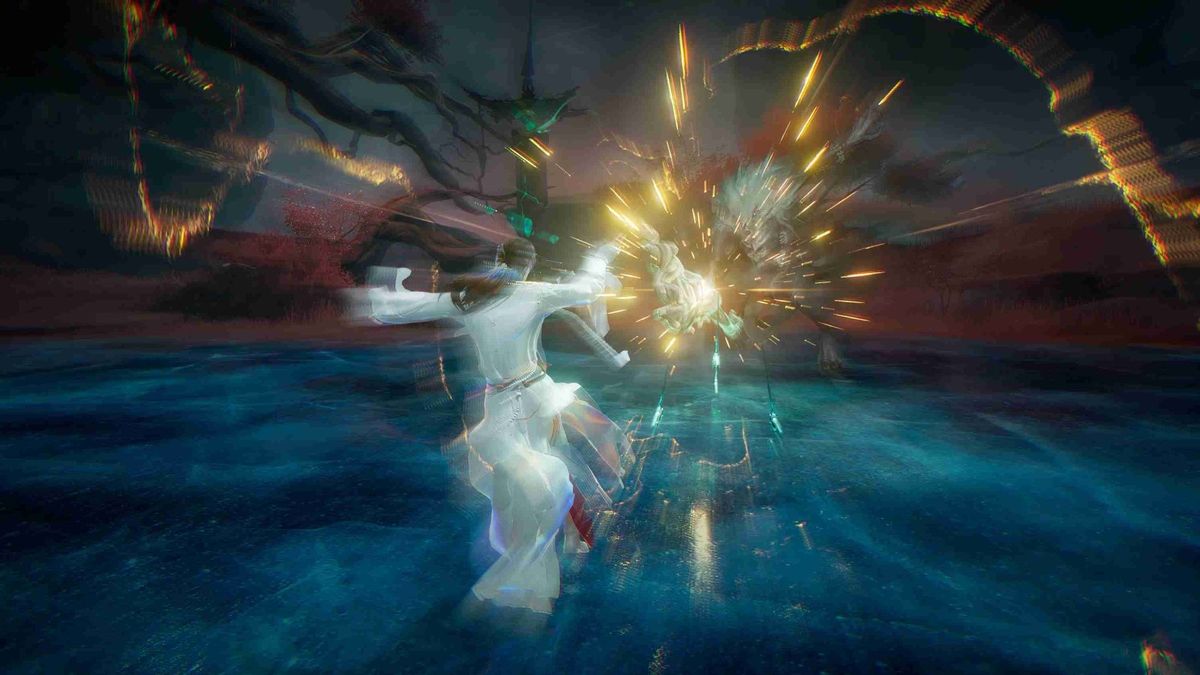 两件法宝激烈碰撞，能量四溢，场景出现细微裂痕