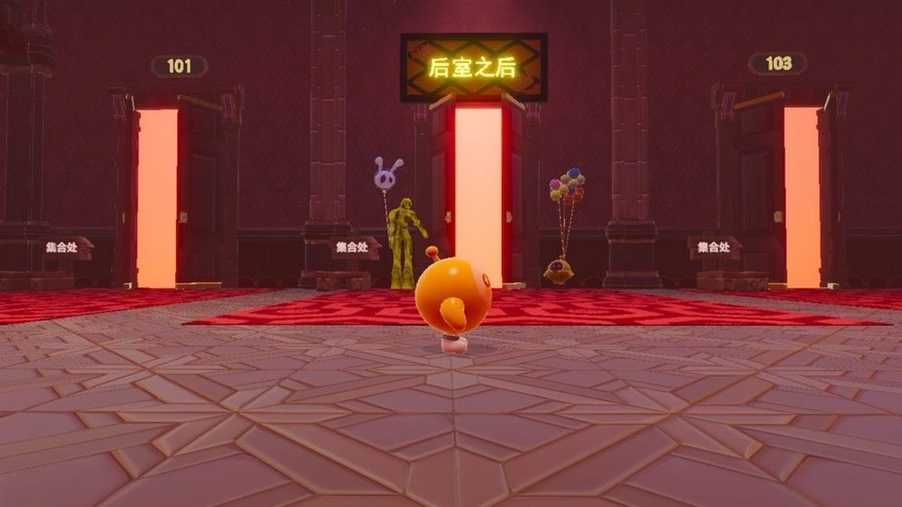 蛋仔在恐怖地图中奔跑，身后有幽灵追赶，画面充满动态模糊与惊悚光影效果