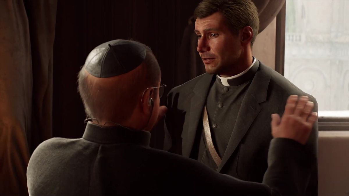 琼斯蹲伏在暗处观察敌人巡逻路线，体现潜行玩法设计