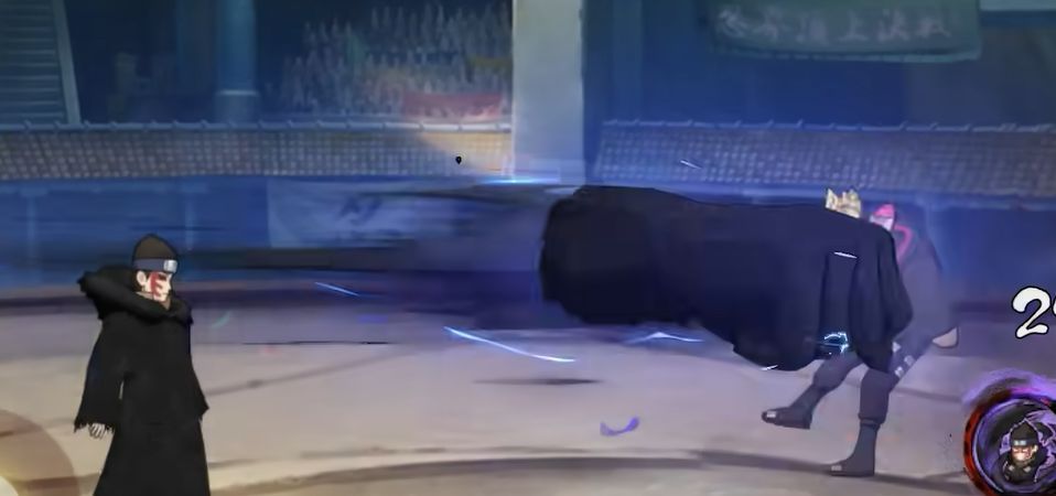 新希周身形成砂铁护盾，成功抵挡对手忍术爆炸，随即反手释放砂铁长矛刺穿敌人