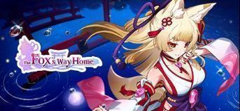 《狐的归途》游戏场景，玩家操控角色在朦胧的日式神社间穿行，周围漂浮着红色狐狸幻影