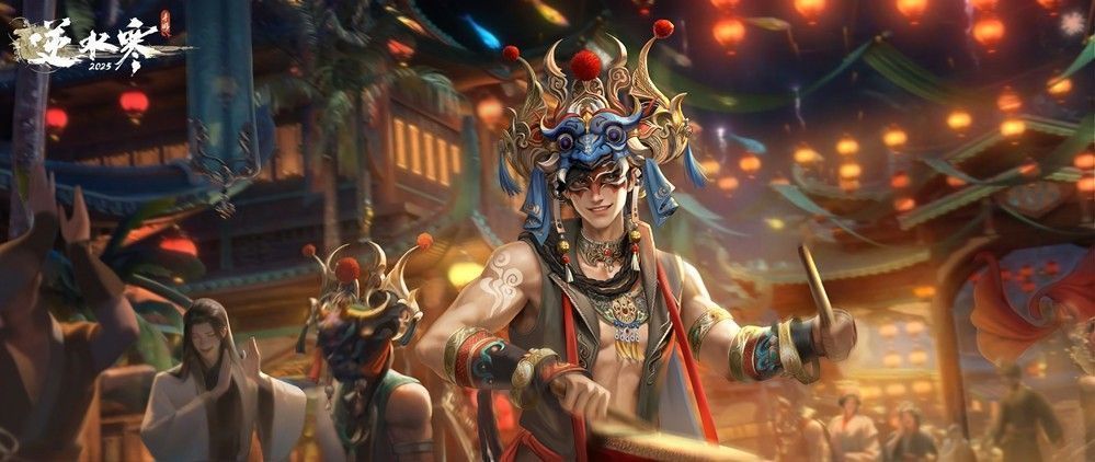 角色在热闹的唱珍会现场与NPC互动，背景为传统民俗表演场景