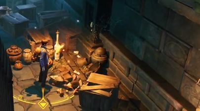 角色正在敲击古钟，钟体散发蓝色波动光环，周围血尸出现僵直与后退动作