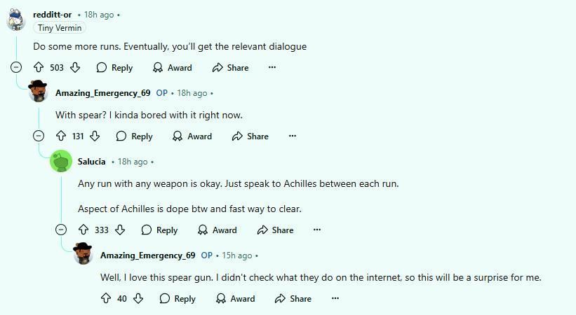 游戏内对话界面展示，阿克琉斯说出关键台词，选项提示剧情即将突破