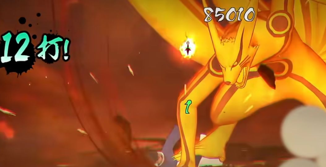 九喇嘛水门释放尾兽玉螺旋丸，巨大能量球轰向敌人，场景被强光笼罩