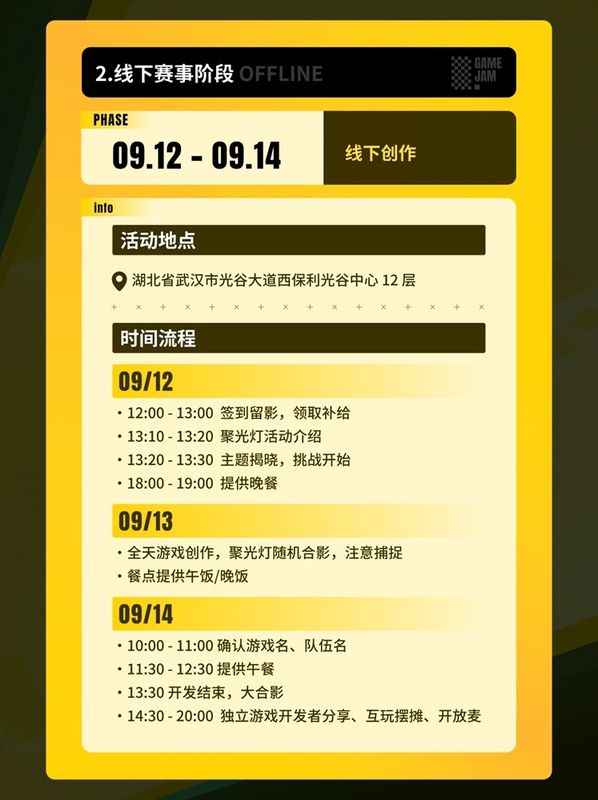 两名开发者正在演示一款双人合作玩法的小游戏，周围聚集了试玩人群