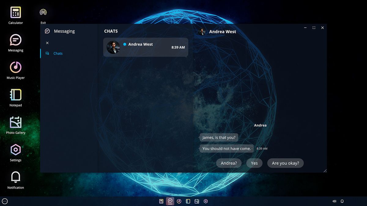 玩家视角下的空间站内部场景，控制面板闪烁红光，远处通道漆黑深邃