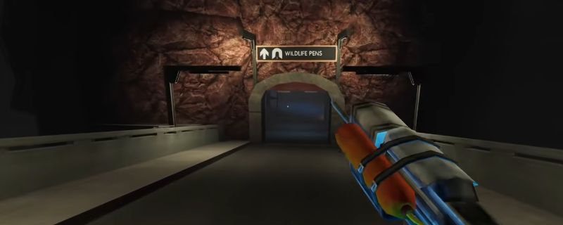 《非生物因素》游戏中一区通往实验室的快捷通道入口，周围布满废弃设施与警示标志，环境阴暗充满末世感