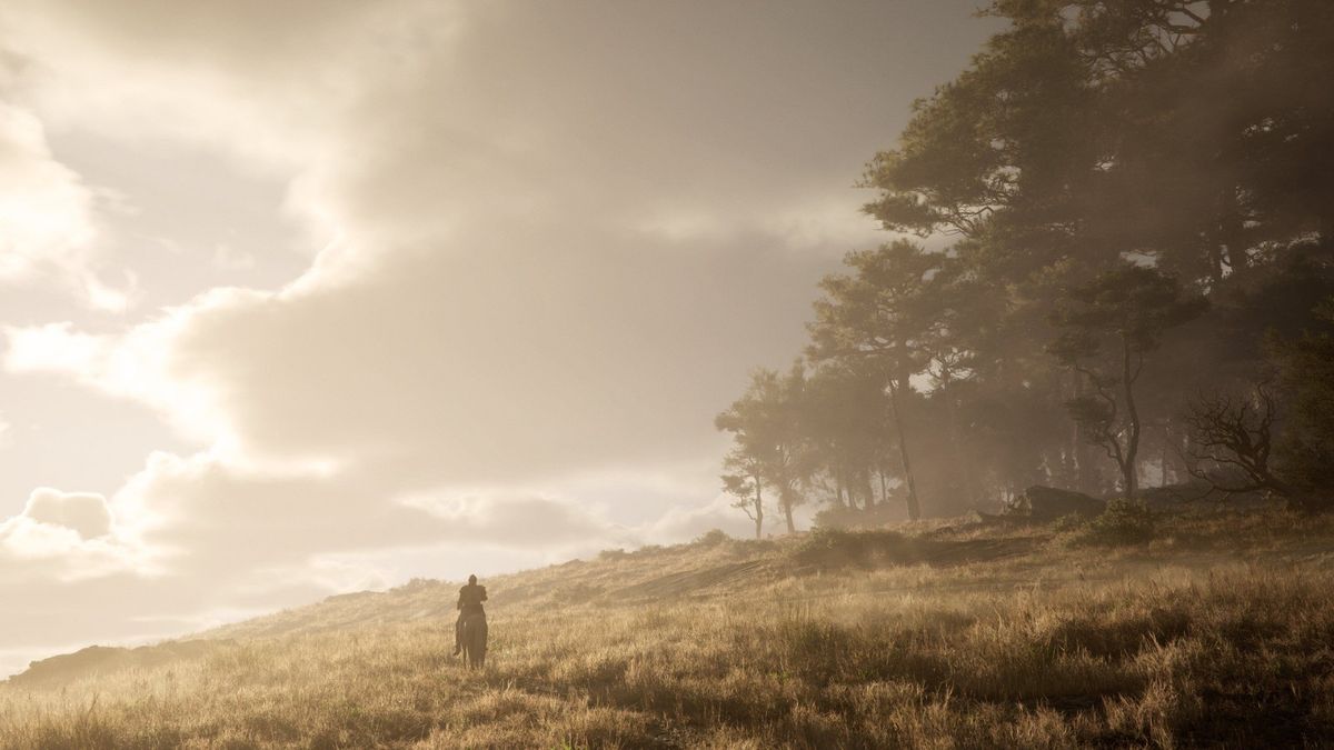 夜幕下的战场遗迹，燃烧的旗帜与倒下的士兵雕塑遍布大地