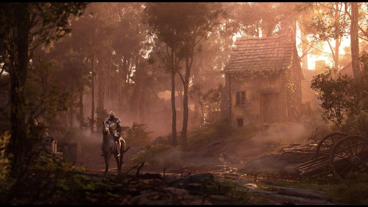 月光照射下的沼泽地，雾气弥漫，枯树如爪伸向天空