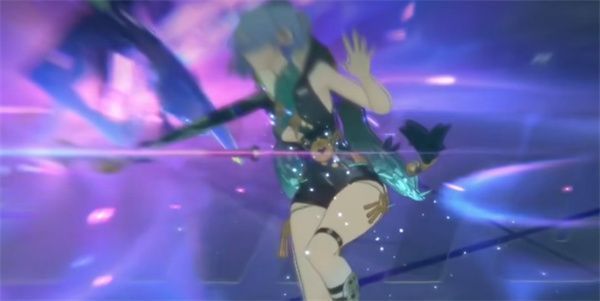 伊德海莉释放终结技，巨大冰刃横扫前方，敌人被冻结炸裂，角色周身浮现蓝色护盾