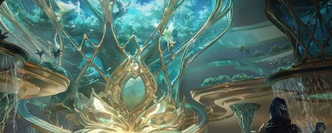 日落海区域实景截图，夕阳映照在沙漠海岸线上，远处可见古代遗迹轮廓