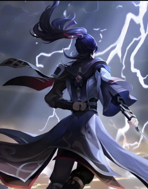 法宗角色施法瞬间，身披蓝色长袍悬浮空中，双手凝聚巨大雷电球，天空乌云密布电光闪烁