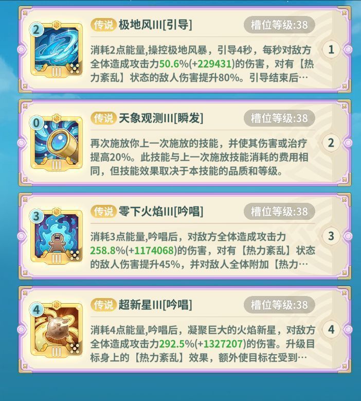 热力流技能搭配图，展示群体技能连招