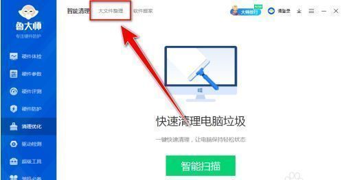 清理优化页面顶部选项卡，高亮显示‘大文件管理’标签，界面布局清晰