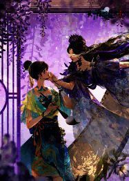 圣绣·绘江山外观展示，衣物上呈现青绿山水画效果，角色宛如行走的水墨画卷