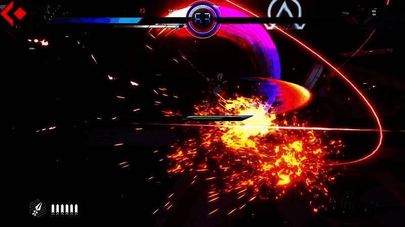 主角月云在神社屋顶与敌方忍者激烈交战，刀光四溅，背景火光冲天