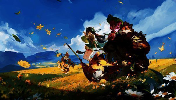 《长安幻想》战斗场景画面，玩家操控角色释放技能，灵兽三阶进化特效华丽，背景为水墨风格的长安城夜景