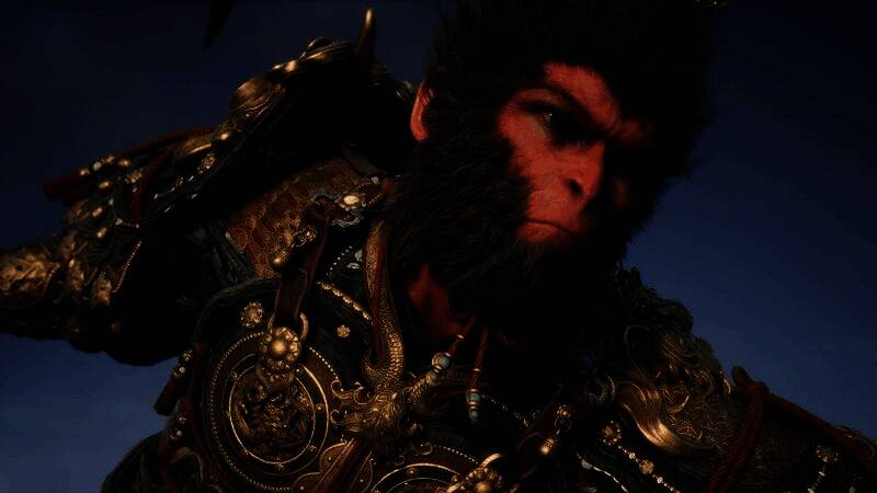 《黑神话：悟空》游戏中孙悟空挥舞金箍棒对抗巨兽的震撼战斗画面，场景恢弘，特效绚丽