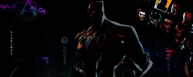 《漫威争锋》中黑豹英雄战斗姿态，身穿振金战甲，蓄力冲刺准备发动Shift技能突袭敌人