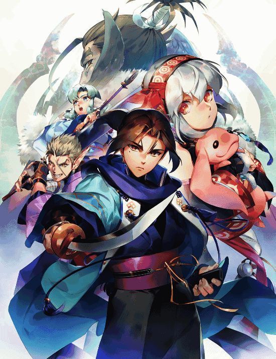 《黑白莫比乌斯》战斗场景，角色在虚幻空间中与巨大敌人交战，特效华丽