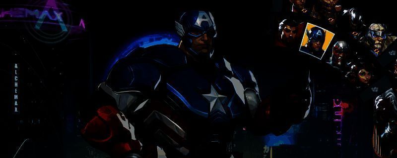 《漫威争锋》中美国队长举盾冲锋的战斗画面，角色身披星条战甲，手持振金盾牌，气势十足地冲向敌方阵营