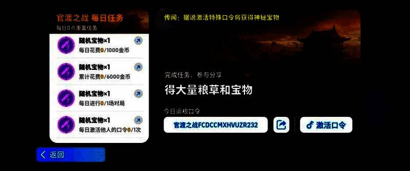 宝物装备界面，展示多件古代风格武器与护符图标，附带属性加成说明