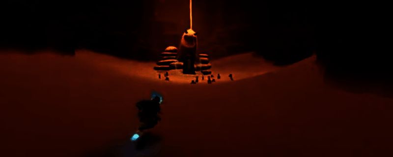 《海之剑》第一章场景截图，展示灯台与沙堆机关的互动环境，地面有明显滑动痕迹