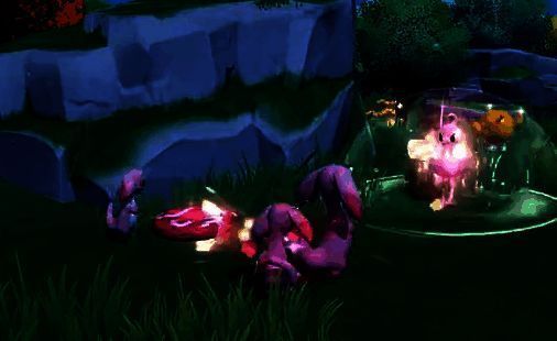 技能演示图，显示甜甜雀释放技能后弹射出多道糖果光束，击中多个敌人并产生爆炸特效