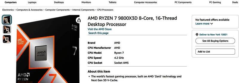 锐龙7 9800X3D游戏性能对比图表，柱状图显示其在多款主流游戏中帧率显著领先竞争对手