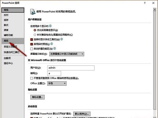 PowerPoint高级选项卡界面截图