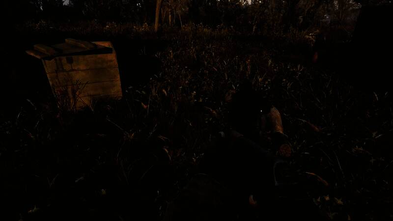 昏暗医院走廊中的角色背影，手电筒光束照亮前方血迹与破碎玻璃，氛围紧张