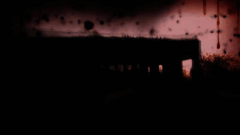 角色蹲伏在废墟掩体后，持枪瞄准远处敌人，背景为燃烧的车辆与浓烟