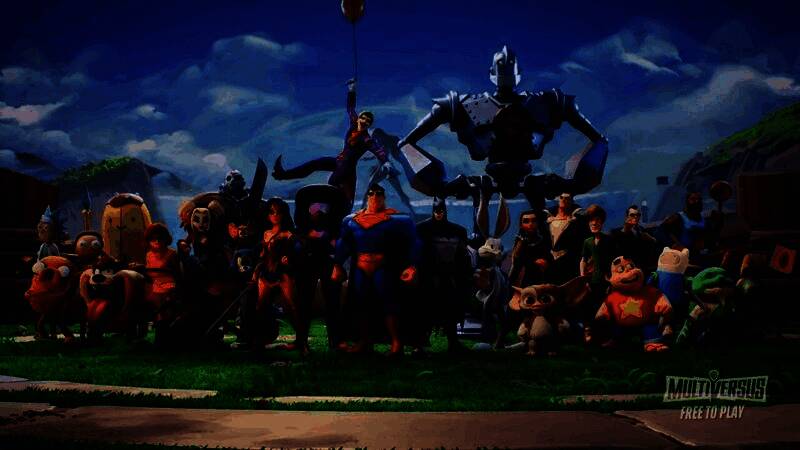 《华纳大乱斗》游戏战斗场景，多名经典华纳角色同台对战，画面色彩鲜艳但略显混乱