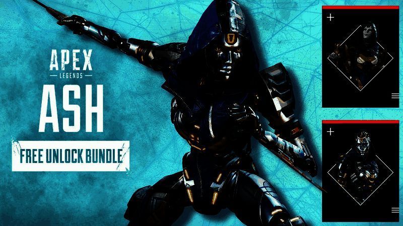 《Apex Legends》艾许角色展示图，身着‘燃烧铬’皮肤，背景为火山裂隙场景，火焰特效环绕，视觉冲击强烈