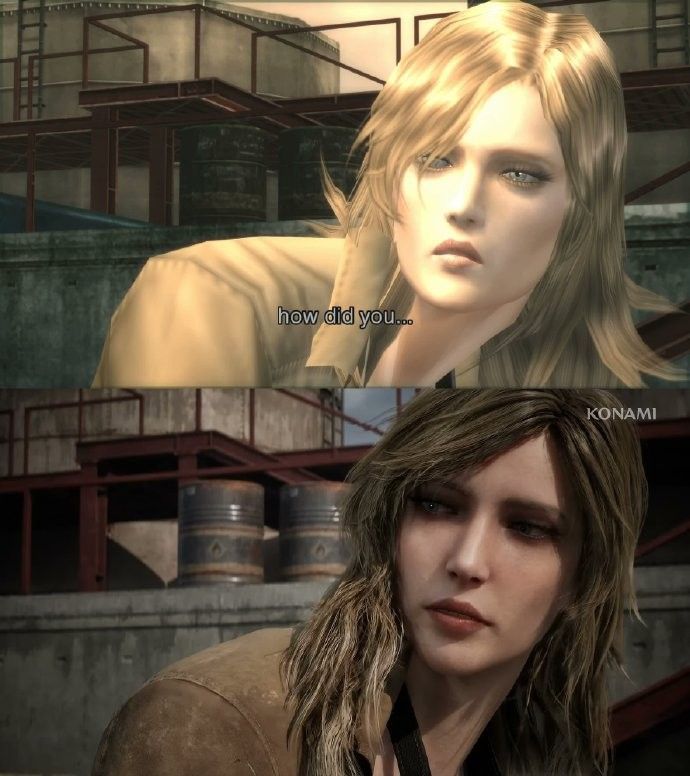 《合金装备3：重制版》与原版同场景对比，左侧为高清重制画面，右侧为2004年原版画质