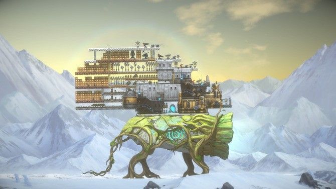 玩家在世界树分支上建设居住区与防御工事，使魔忙碌穿梭，展现殖民模拟细节