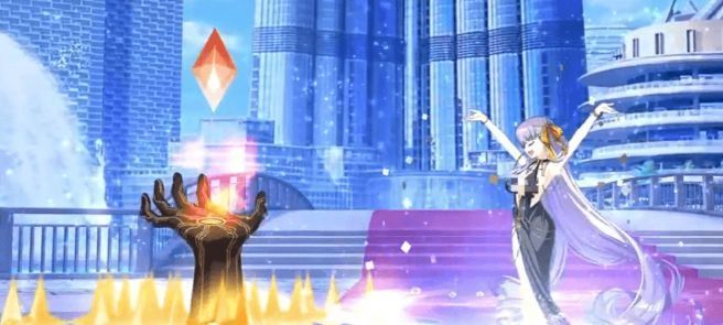 技能动画展示迪拜BB释放二技能，敌方强化图标消失，己方角色暴击率上升