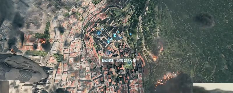 《战地6》伊比利亚攻势地图中玩家利用载具爆炸实现空中飞跃的瞬间，车辆碎片四散，角色腾空而起