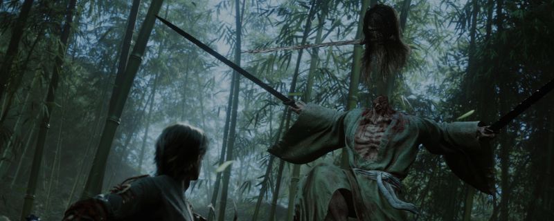 《古剑》游戏中主角与亡魂并肩作战的战斗画面，场景充满东方玄幻风格，技能特效华丽