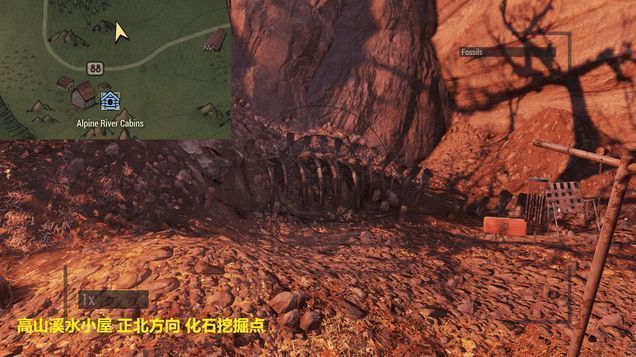 高山溪水小屋正北方向一处裸露岩层，地面清晰可见大型动物化石轮廓