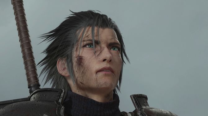 主角克劳德面部特写，头发细节经过AI增强后更加清晰